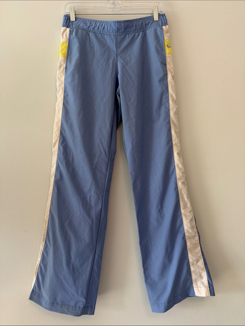Nike Blue Pajama Pants with Cream Side Stripes and Yellow Accents